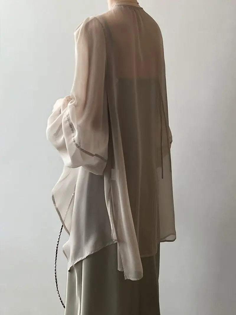 Loose Long Sleeve Open Stitch Korean Chiffon blouse