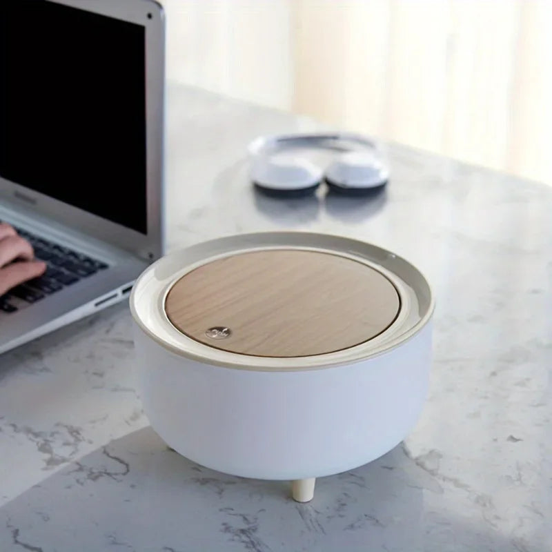 Round Trash Can With Lid White Garbage Can