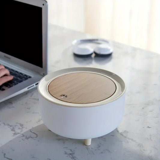 Round Trash Can With Lid White Garbage Can