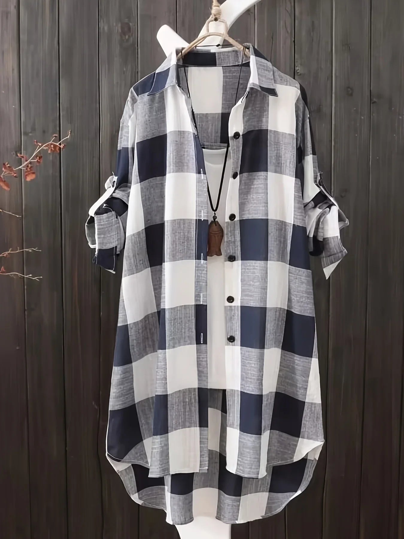 Plus Size Loose Vintage Stripe Plaid Shirt