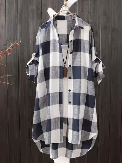 Plus Size Loose Vintage Stripe Plaid Shirt