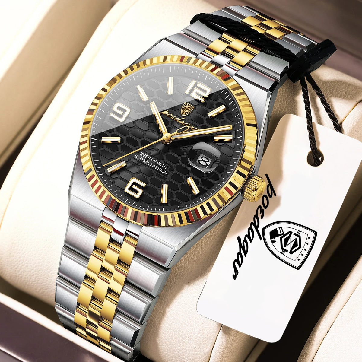 Quartz Stainless Steel Date Elegant Luminous Waterproof Watch