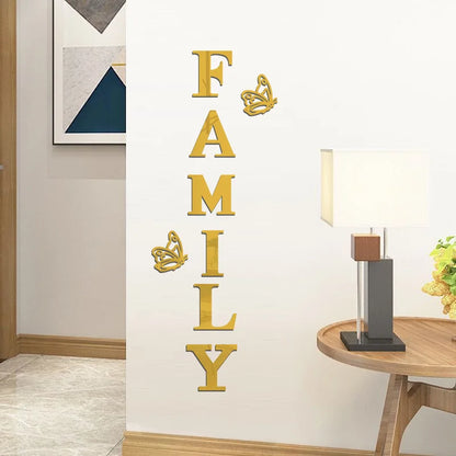 Two butterflies English Letters Family 3D Mirror Wall Stickers