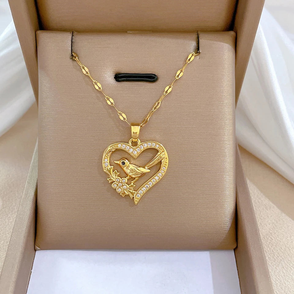Heart Stainless Steel Zirconia Necklaces