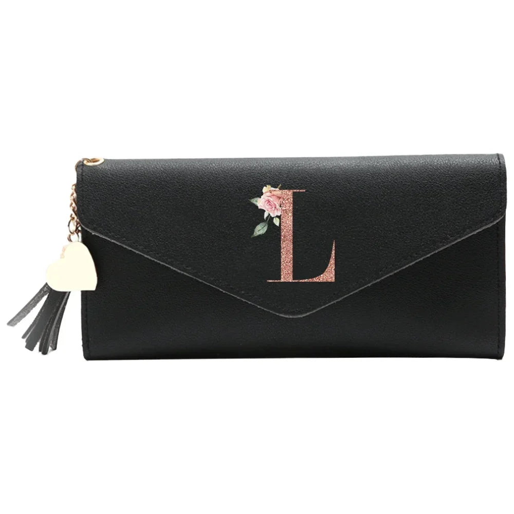 Black Small Leather Coin Rose Gold Wallet