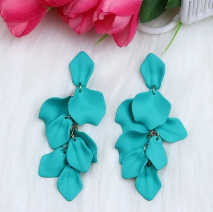 Bohemian Rose Petal Flower Drop Long Tassel Earrings