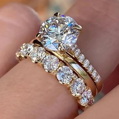 3Pcs Shiny Round Zirconia Ring Set