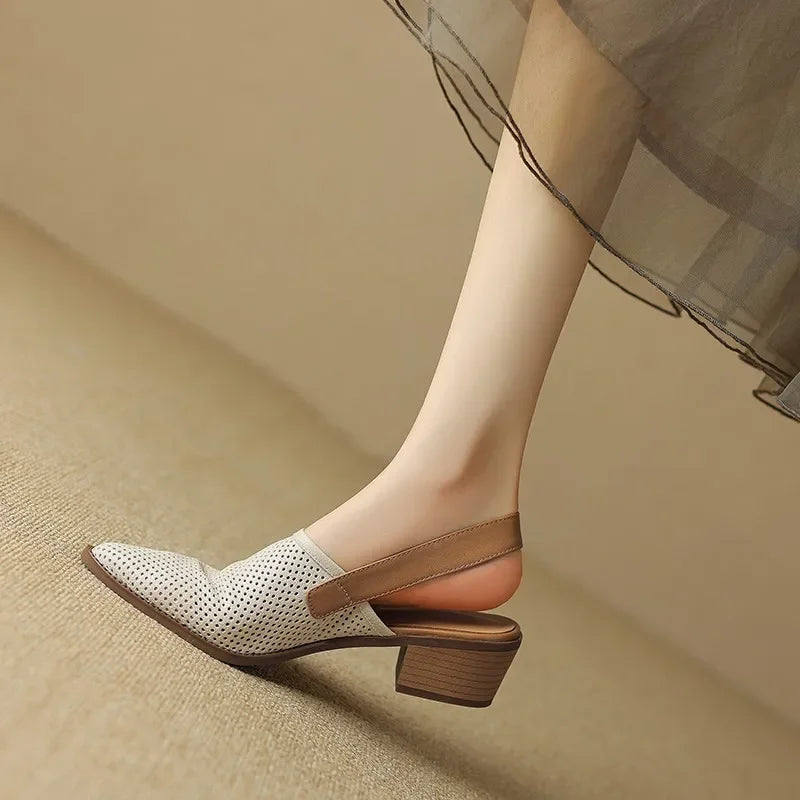 Knitted Mesh Breathable Hollow Out Thick Heel Sandals