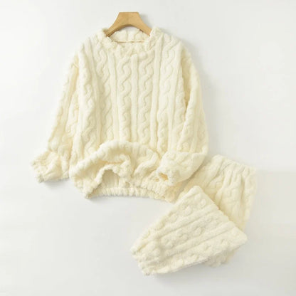 Coral Velvet Jacquard Warm Loungewear Soft Comfortable Thickened Sleepwear Set