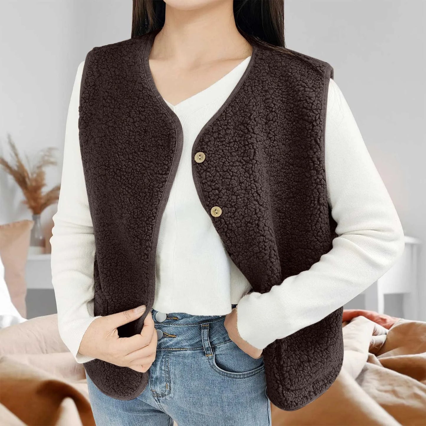 Teddy Fleece Thin Vest Sleeveless Short Jacket