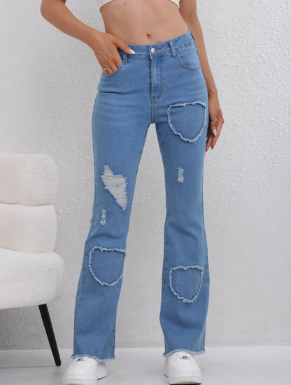 Hole Boot Cut High Waist Stretch Jeans