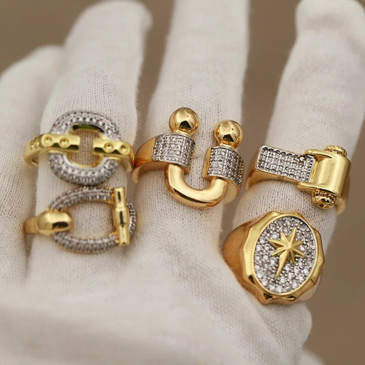 Zirconia Letter Luxury Crystal Metal Star Open Rings