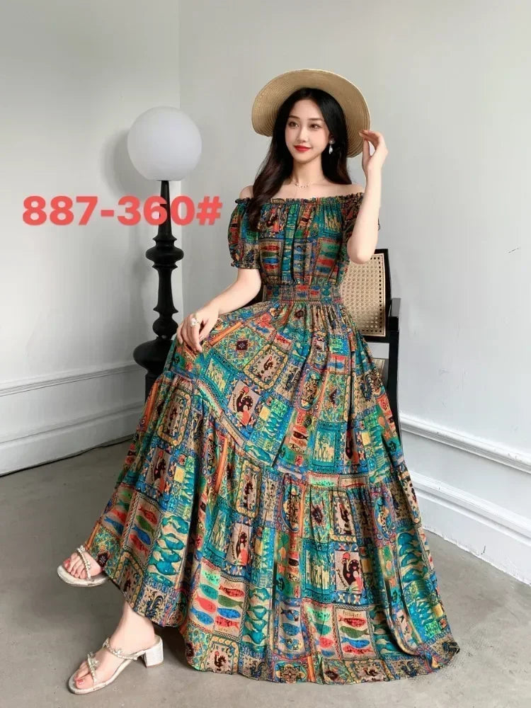 Long Maxi Bohemian Korean Style Floral Vintage Slim Dress Boho