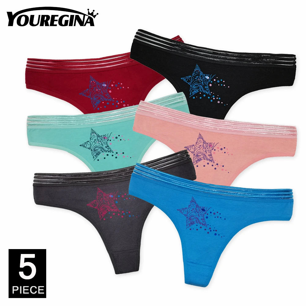 Sexy Thong Cotton G Strings Panties Dot Star Underpants 5 pcs/lot
