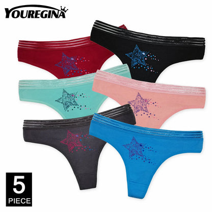 Sexy Thong Cotton G Strings Panties Dot Star Underpants 5 pcs/lot