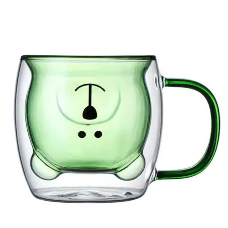 Cute Bear Double-layer Coffee Mug Double Glass Cup with Handle Mug