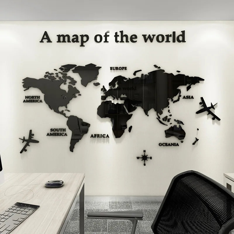 World Map Wall DIY 3D Acrylic Wall Stickers Three-dimensional Mirror Stickers