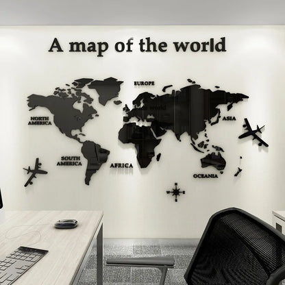 World Map Wall DIY 3D Acrylic Wall Stickers Three-dimensional Mirror Stickers