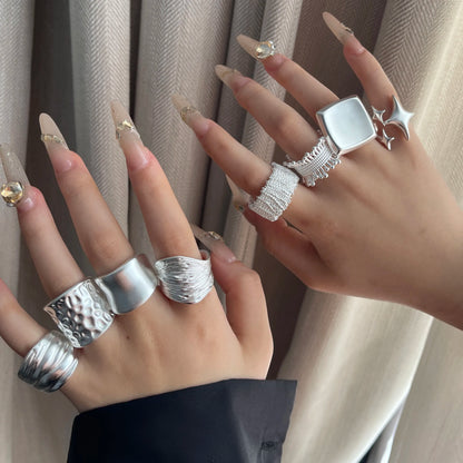 925 Sterling Silver Geometric Wide Sparkling Ring