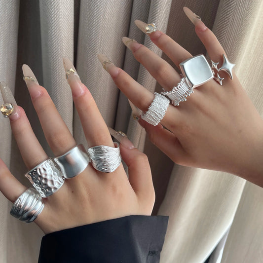 925 Sterling Silver Geometric Wide Sparkling Ring