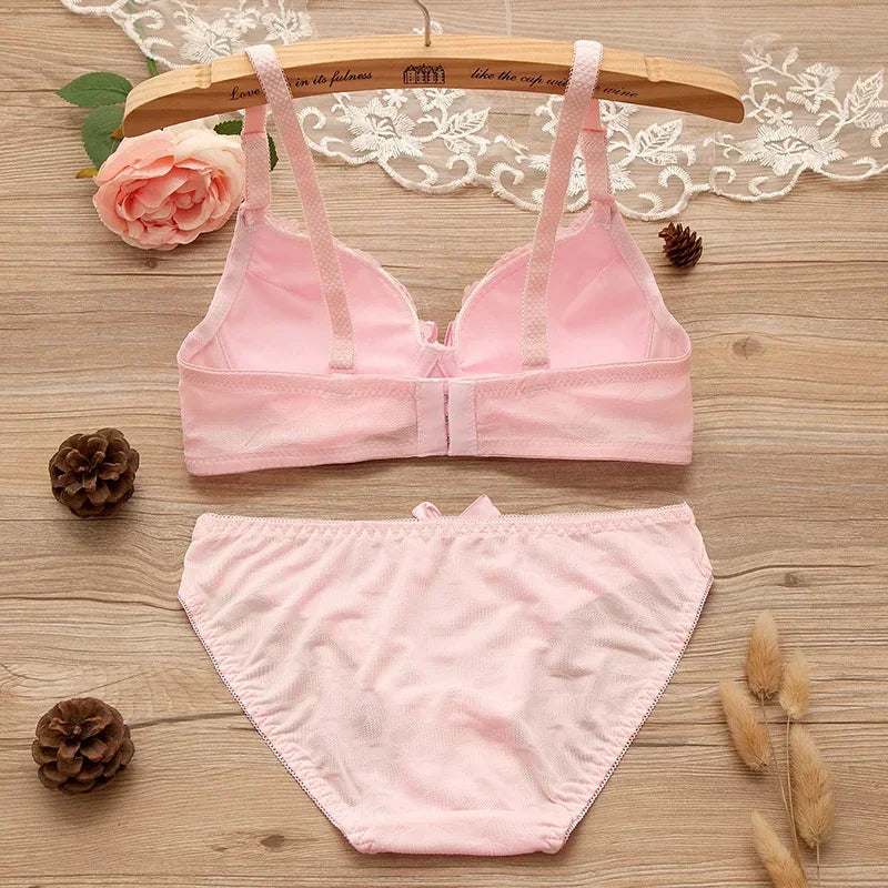 Girl Sweet Wireless Bra Lace Bows Underwear Sets