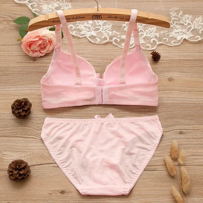 Girl Sweet Wireless Bra Lace Bows Underwear Sets