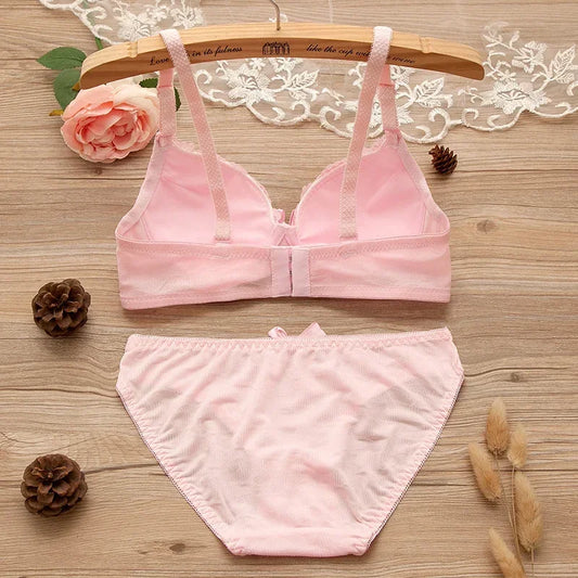 Girl Sweet Wireless Bra Lace Bows Underwear Sets