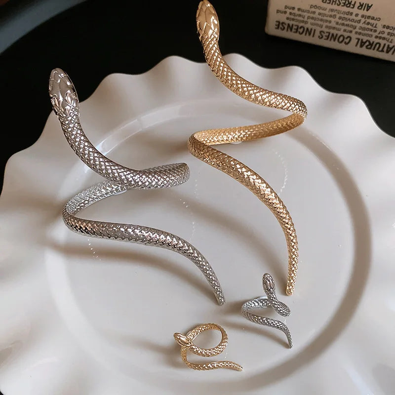 Snake Shaped Cuff Bracelet Ring Set