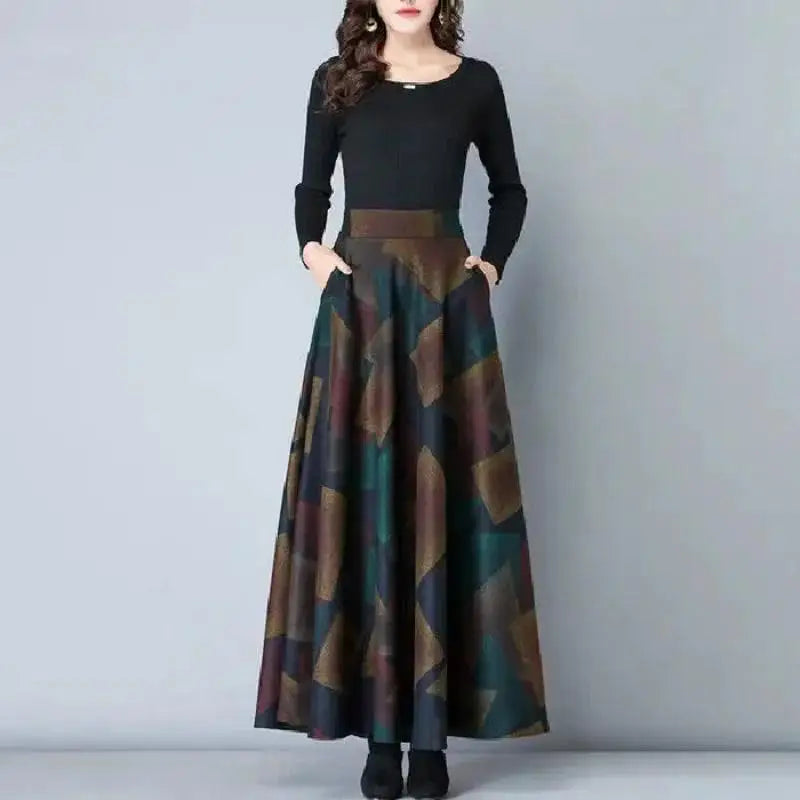 Plaid Wool High Waist Long Midi Plus Size Autumn Winter Skirt