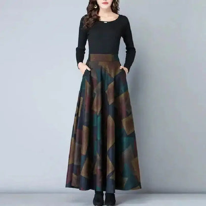 Plaid Wool High Waist Long Midi Plus Size Autumn Winter Skirt