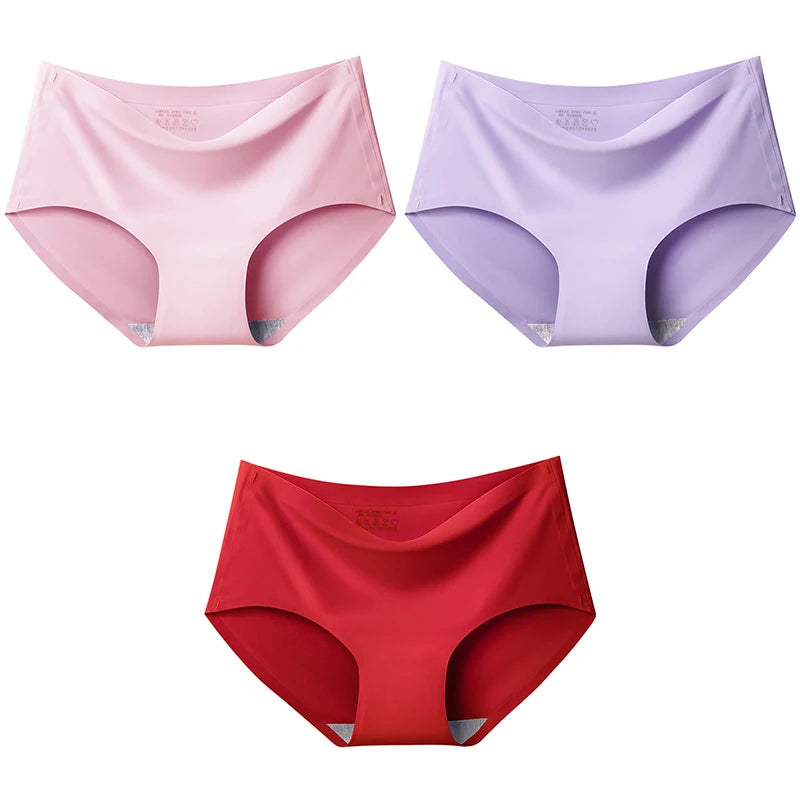 3Pcs/Set Large Size Mid-waist Ice silk Lingerie
