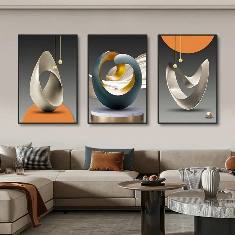 3pcs Modern Geometric Wall Art Canvas Prints Luxury Abstract Artwork Paintings