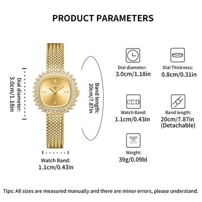 Luxury Sunflower Patterned Bezel Square Quartz Movement Watch