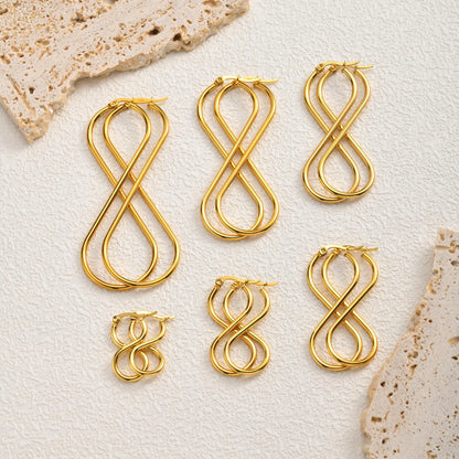 Twisted Infinity 18K Gold Plated Stainless Steel Trendy Minimalist Geometric Hoop Earrings