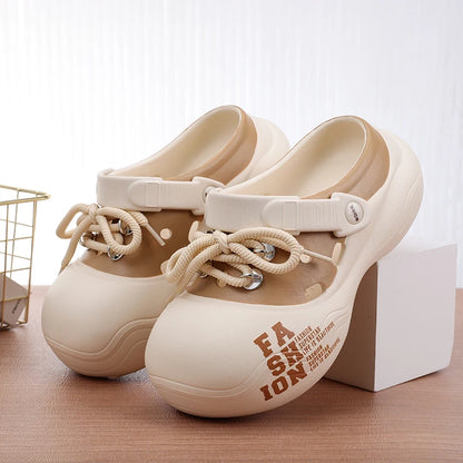 Chunky Platform Flat Striped Closed Toe Thick Slippers