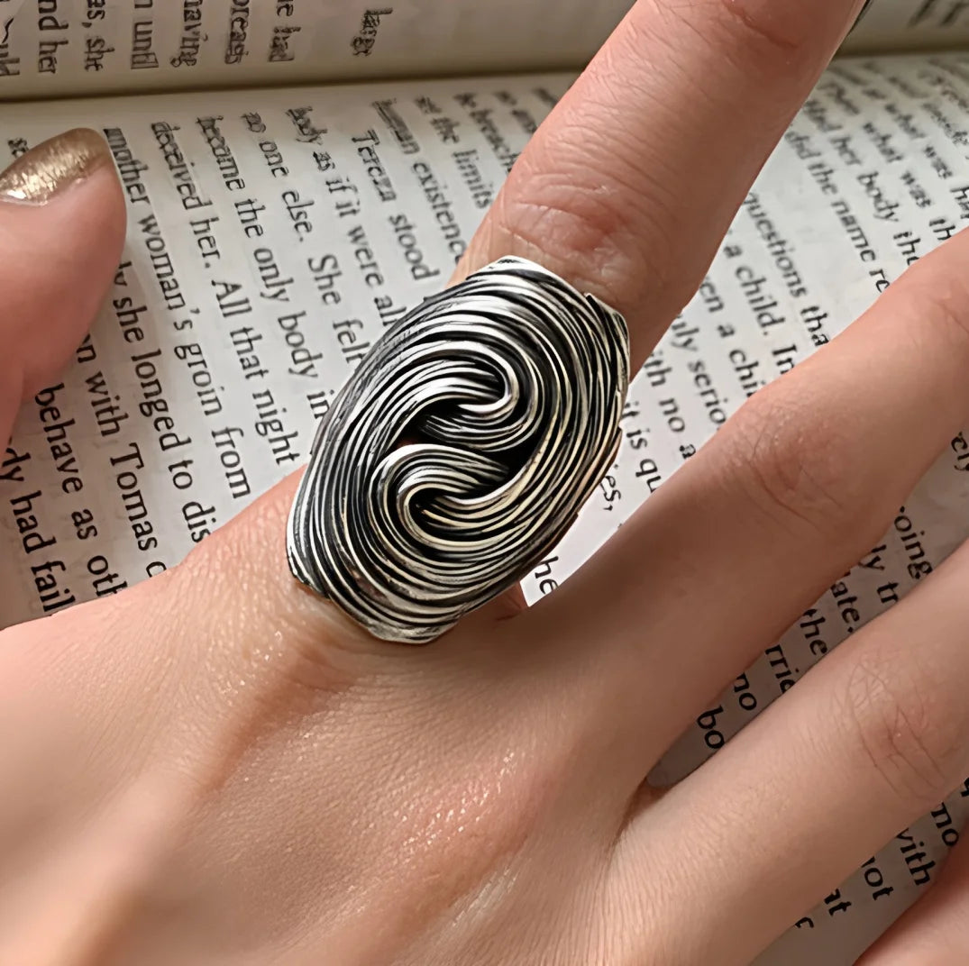 Sam Panda 925 Sterling Silver Simple Vintage Big Ball Ring