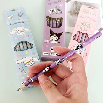 12Pcs/Box Sanrio Pencil Melody Kuromi Cinnamoroll HB Black Write Draw Pencils