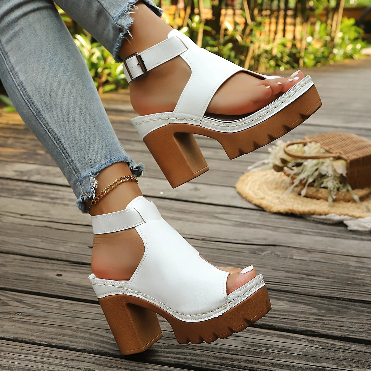 High Heel Thick Heel Open Toe Casual Plus Size Sandals