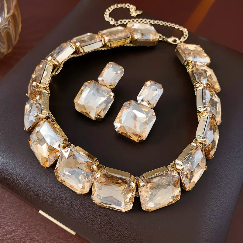 Inlaid Red Rhinestone Necklace Earring Set
