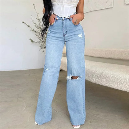 Knee Broken Holes Trend Straight Jeans