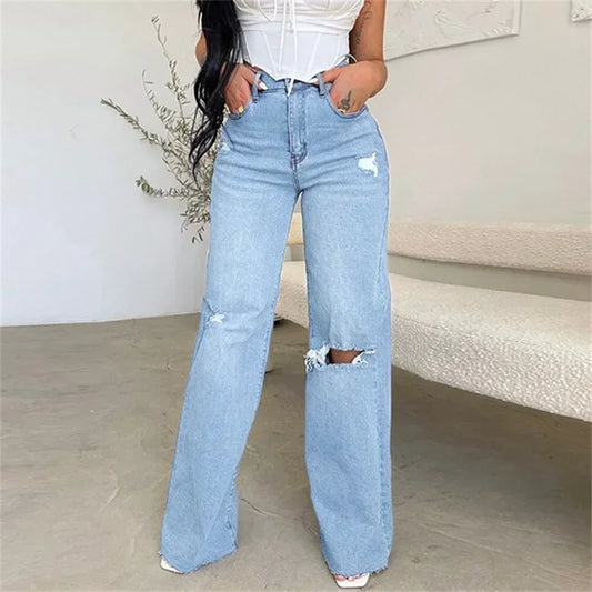 Knee Broken Holes Trend Straight Jeans