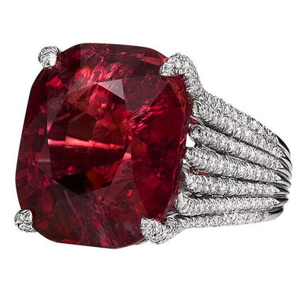 Square Dark Red Cubic Zirconia Hyperbole Noble Rings