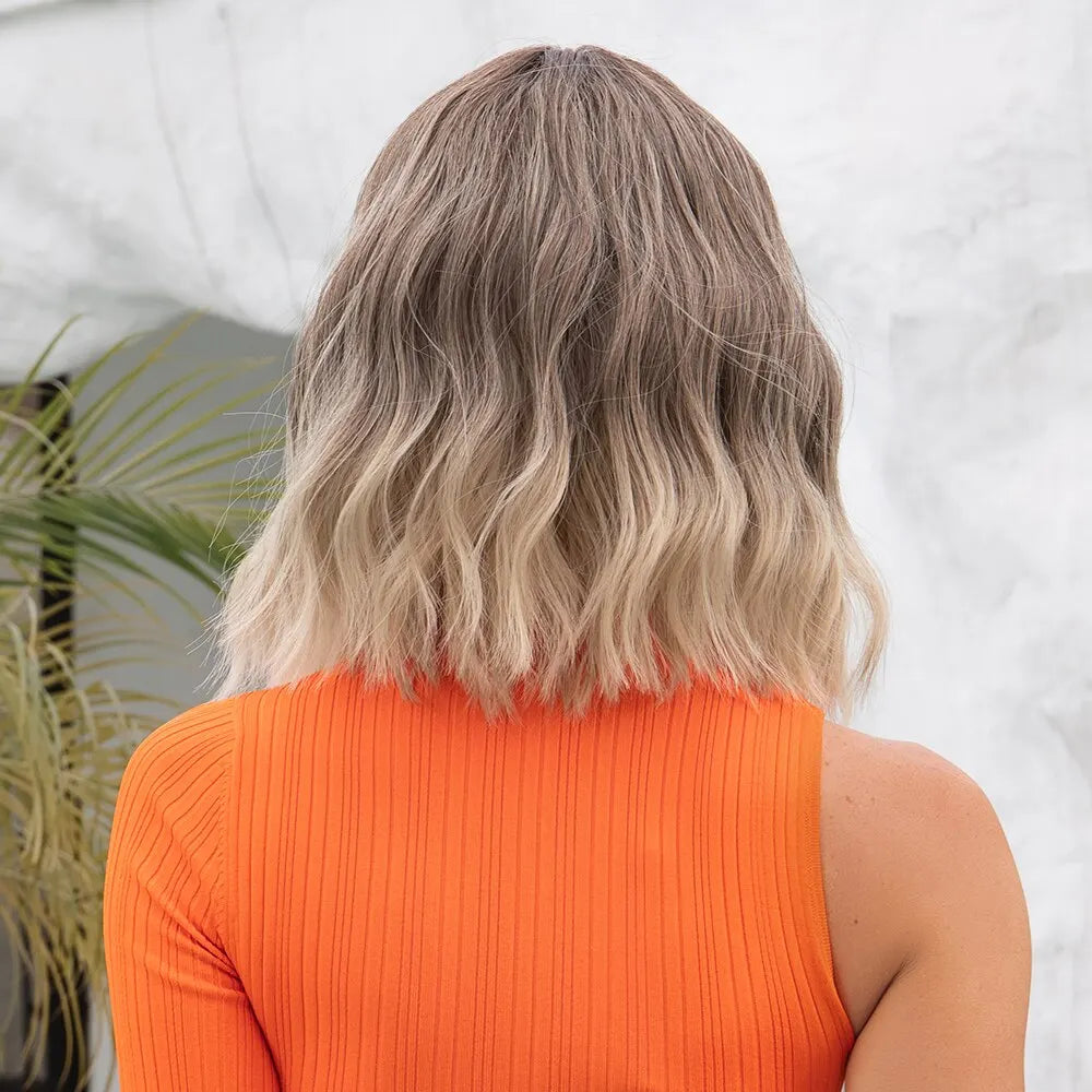 Wavy Bob Short Blonde Dark Roots Wigs