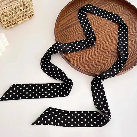 Narrow Long Scarf Polka Dot Tie Bag Ribbon Headband Choker