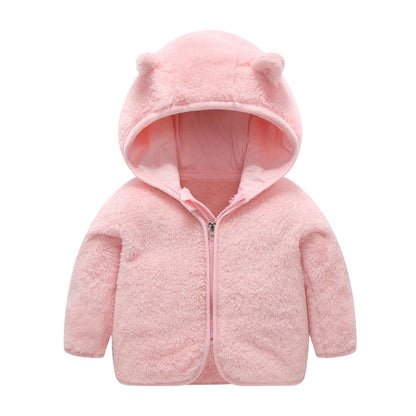 Autumn and Winter Hooded Cute Toddler 1-5 Years Flannel Jacket