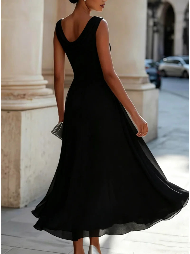 Sleeveless Cowl Chiffon Midi Dress