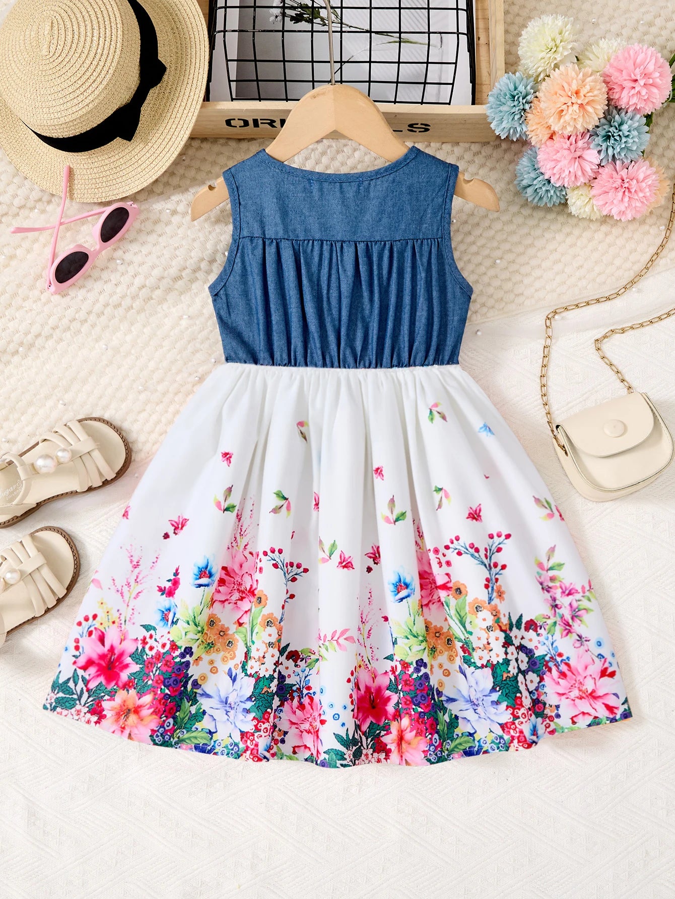 2-10Years Girls Sleeveless Butterfly Flower Dress