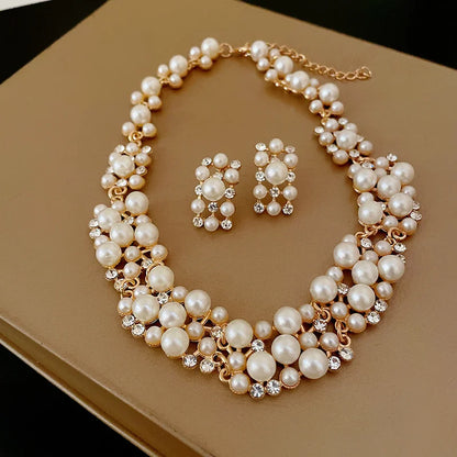 Rhinestone Pearl Rectangular Necklace Set