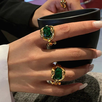 Elegant Green Crystal Stone Gold Engagement Rings