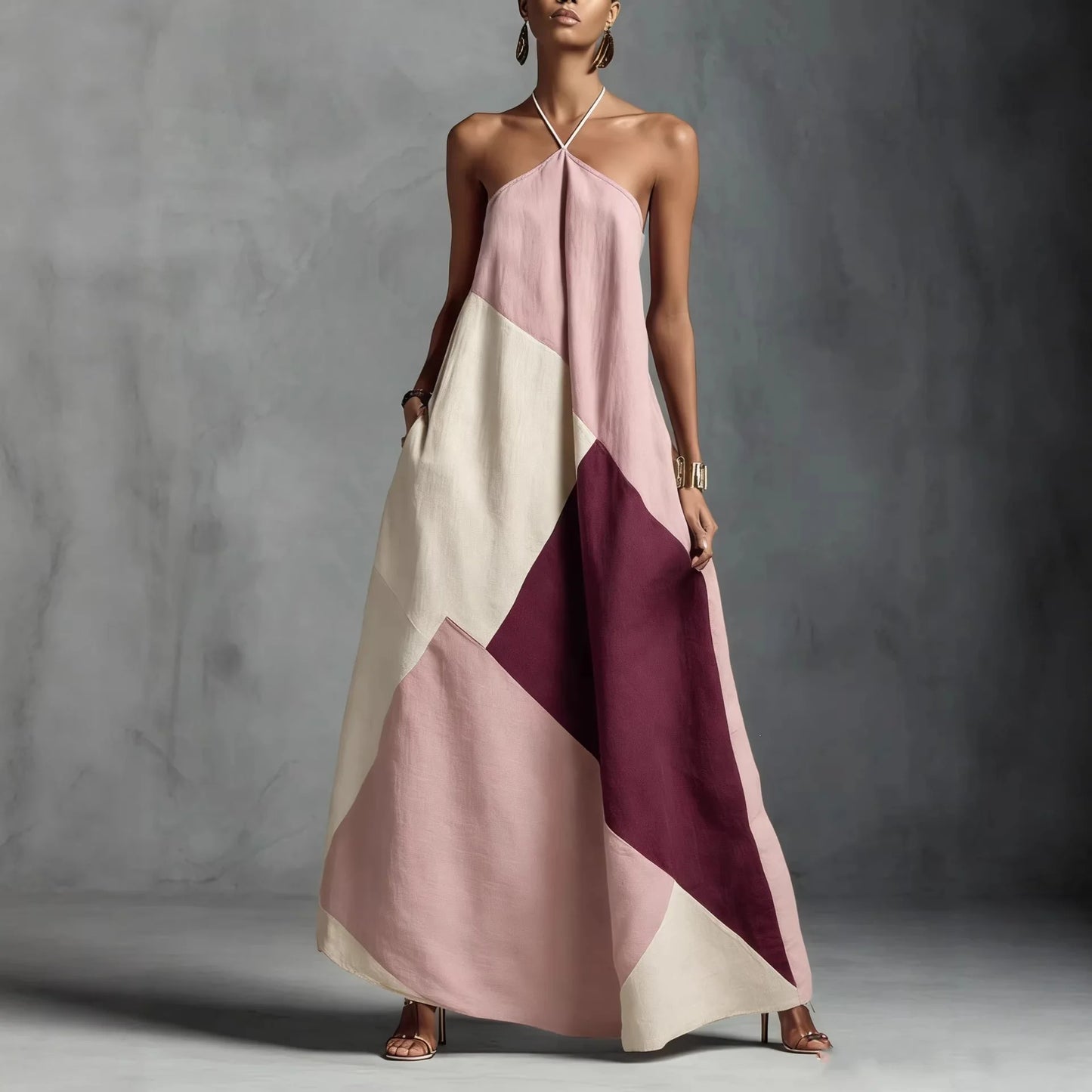 Cross Color Printed Cross Border Loose Long Dress